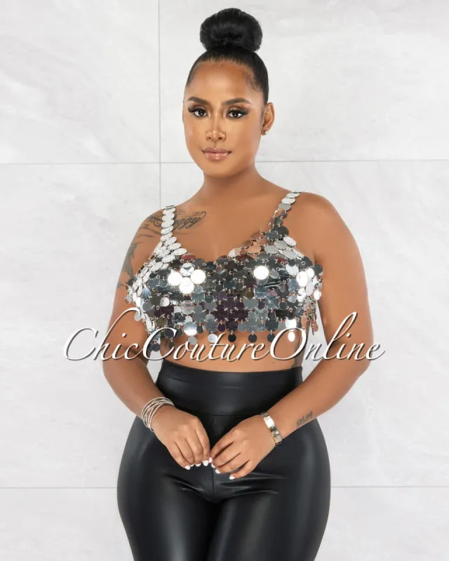 *Irma Silver Sequins Bodice Luxe Crop Top sold by Chic Couture
