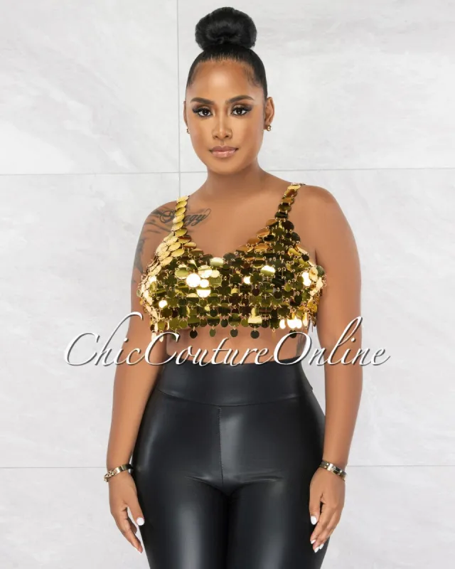 *Irma Gold Sequins Bodice Luxe Crop Top sold by Chic Couture