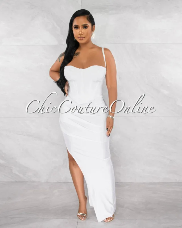 *Pascasia Off-White Corset Top & Draped Slit Maxi Skirt Set sold by Chic Couture