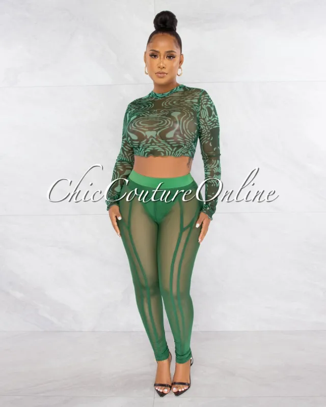 *Mushira Green Tie-Dye Sheer Crop Top & Mesh Leggings Set sold by Chic Couture