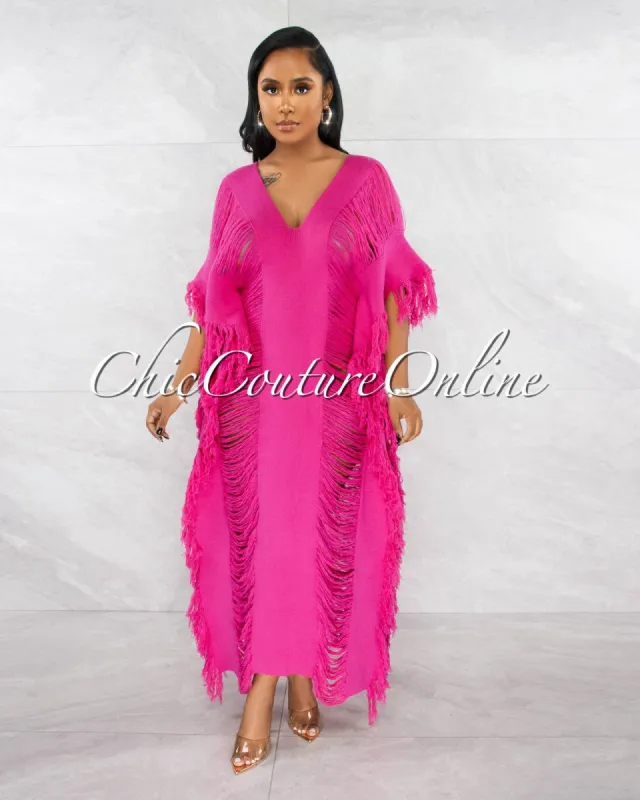 Dominic Fuchsia Crochet Tassels Cover-Up Maxi Dress sold by Chic Couture