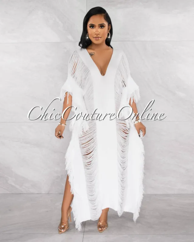 *Dominic White Crochet Tassels Cover-Up Maxi Dress sold by Chic Couture