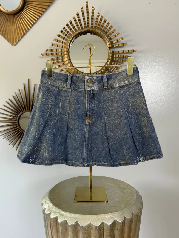 ZARA - Blue Denim Mini Skirt w/ Gold Accents sold by Chic Couture