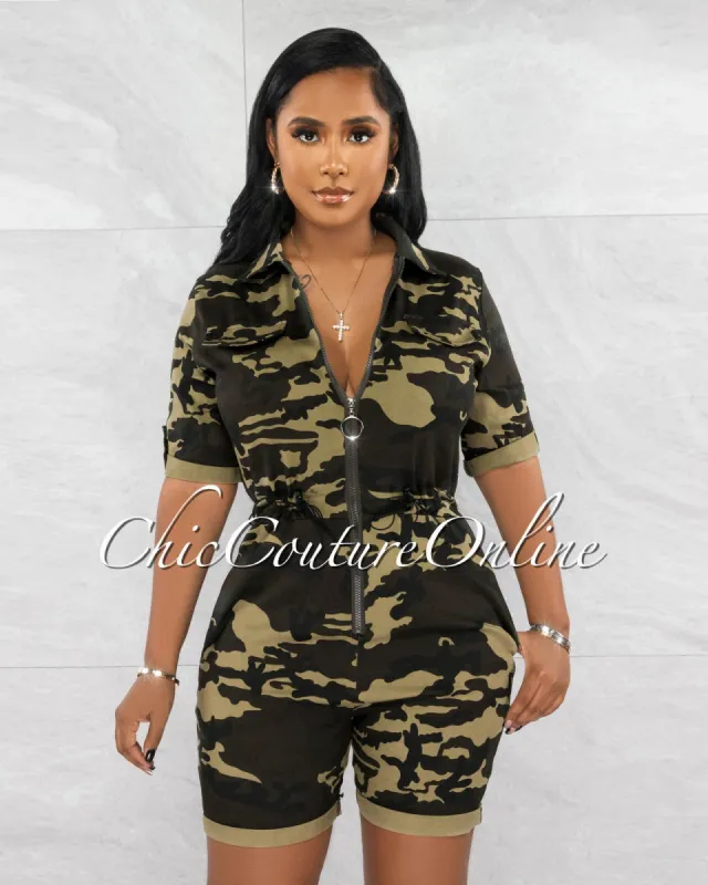 Kearine Cami Front Zipper Utility Romper sold by chic