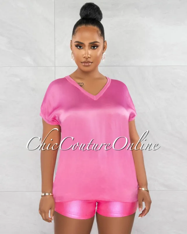 Sanney Fuchsia Silky V-Neckline Top sold by chic