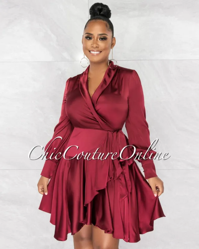 *Eloyda Burgundy Wrap High Low Ruffle Dress sold by Chic Couture