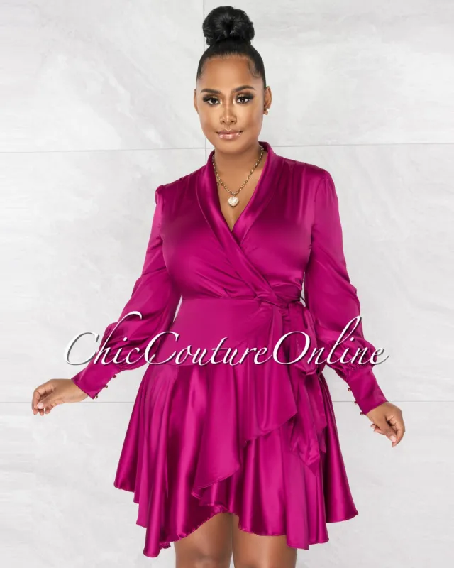 *Eloyda Magenta Wrap High Low Ruffle Dress sold by Chic Couture