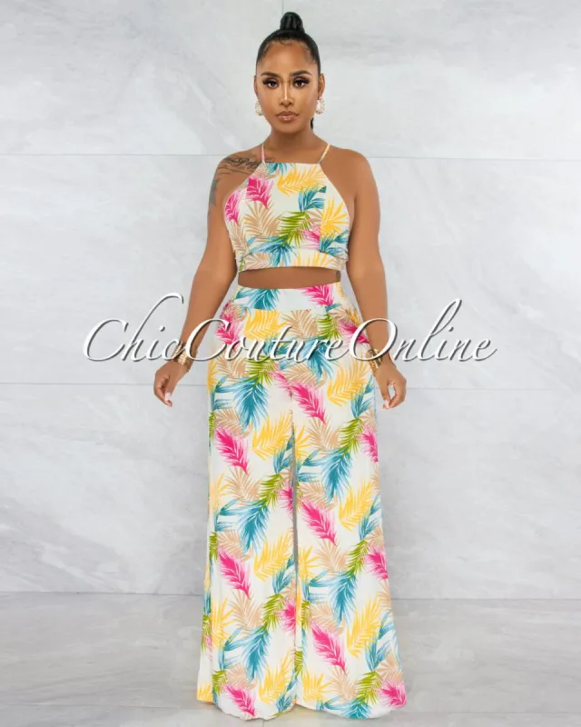 Doherty Ivory Multi-Color Print Wide Pants Set sold by chic