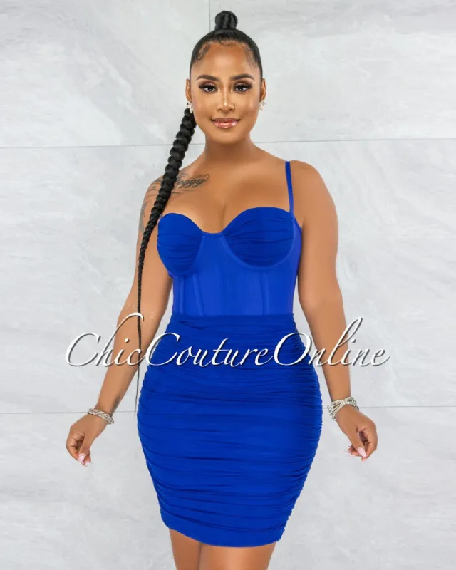 *Bassett Royal Blue Mesh Ruched Bandage Corset Dress sold by Chic Couture