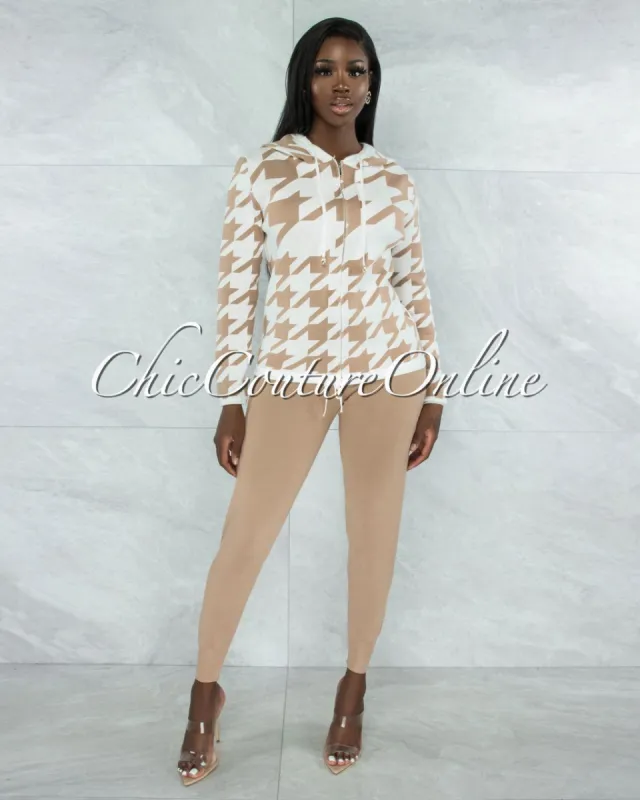 *Marcia Nude & White Houndstooth Sweater & Joggers Knit Set sold by chic