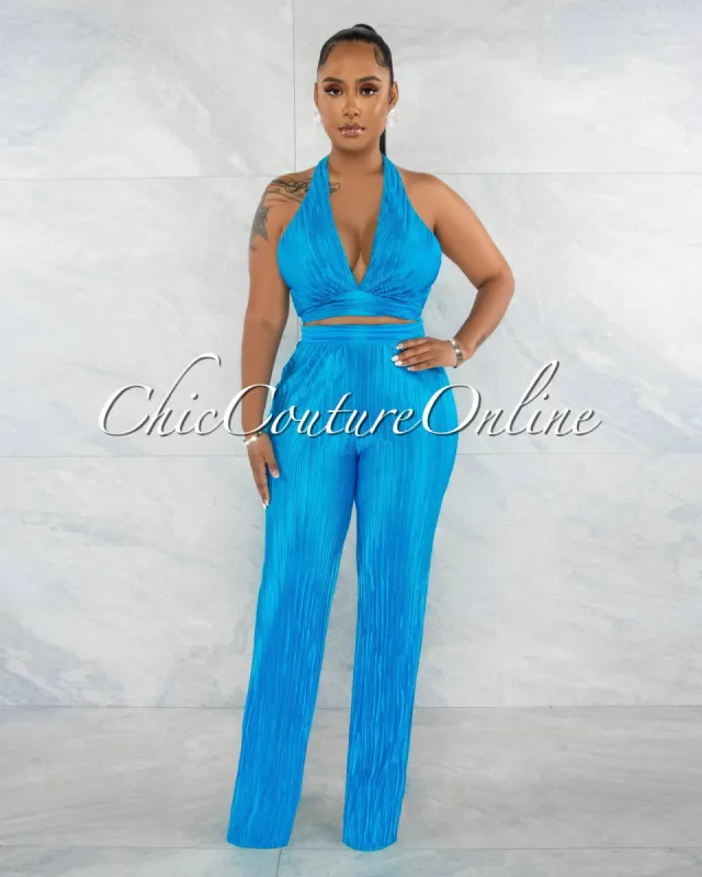*Drexel Turquoise Ribbed Crop Top & Wide Pants Set sold by Chic Couture
