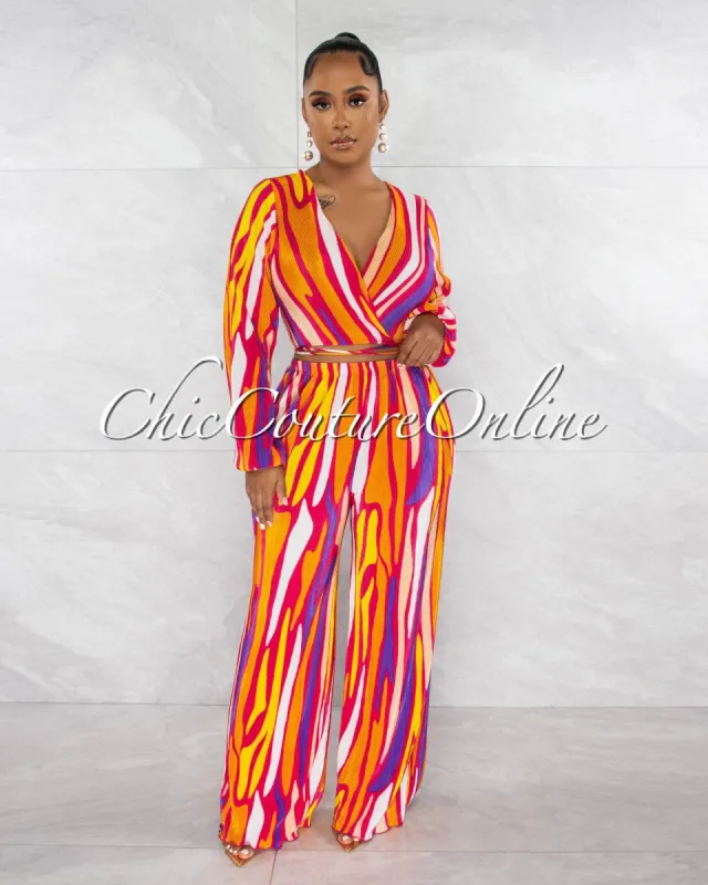 *Imala Fuchsia Purple Print Ribbed Crop Top & Wide Pants Set sold by Chic Couture