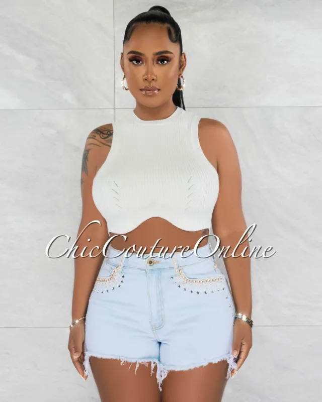 Elicia Off-White Ribbed Textured Crop Top sold by Chic Couture
