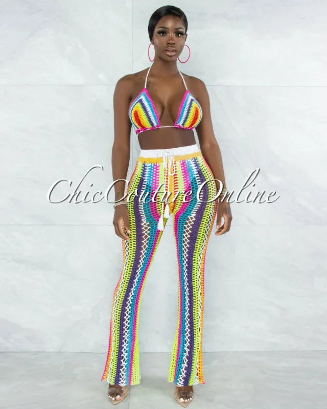 *Tayton White Multi-Color Crochet Cover-Up Two Piece Set sold by chic