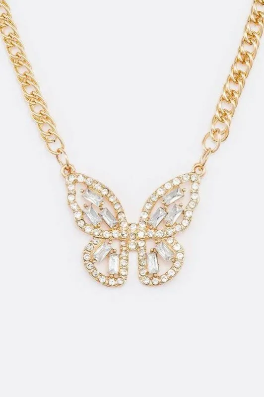 Carol Gold Crystal Butterfly Pendant Necklace sold by Chic Couture