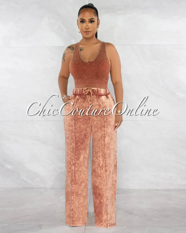 Zenaya Brown Ribbed Crop Top & Sweatpants Set sold by Chic Couture