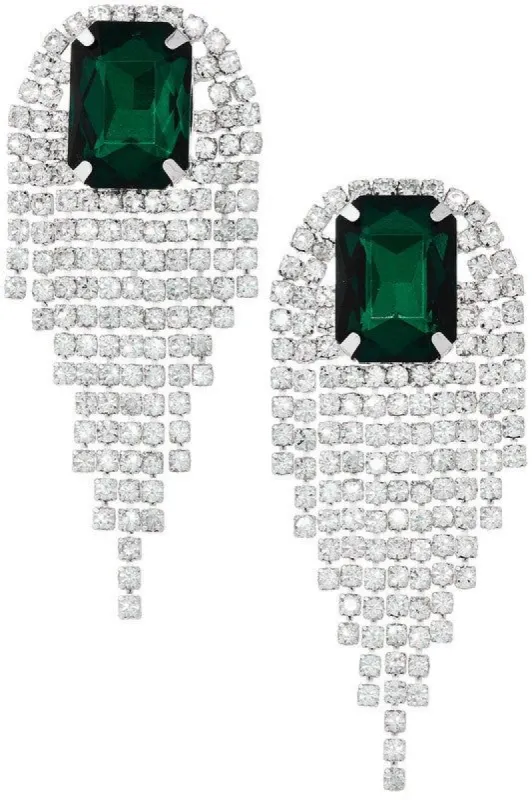 Anitha Emerald Green Gemstone Tassel Earrings sold by Chic Couture