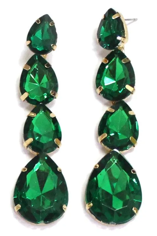 Martina Emerald Green Teardrop Rhinestones Dangle Earrings sold by Chic Couture