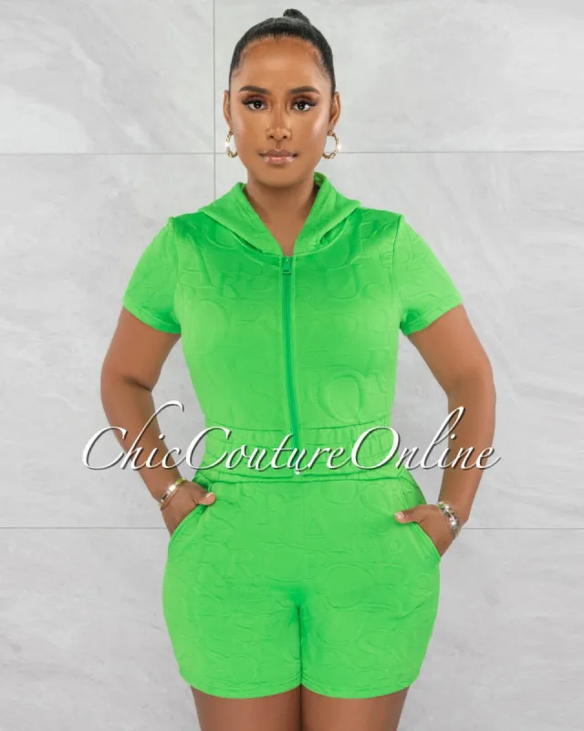 Bonnie Green Crop Hoodie & Shorts Textured Set sold by chic
