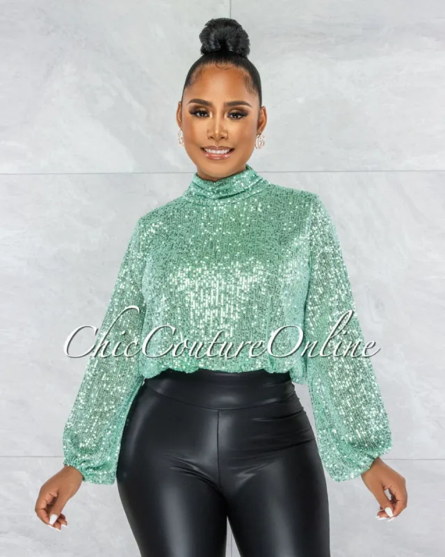 *Marvesa Mint Sequins Drape Crop Top sold by Chic Couture