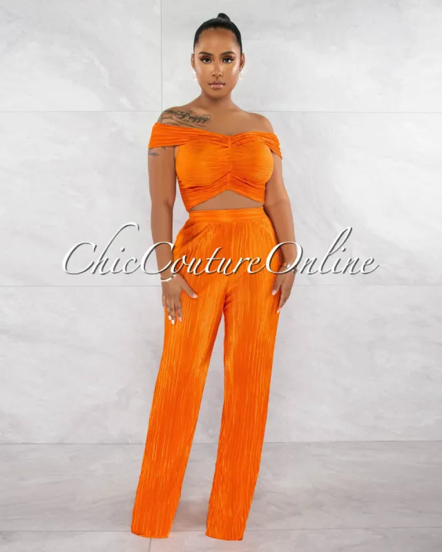 *Pria Orange Ribbed Crop Top & Wide Pants Set sold by Chic Couture