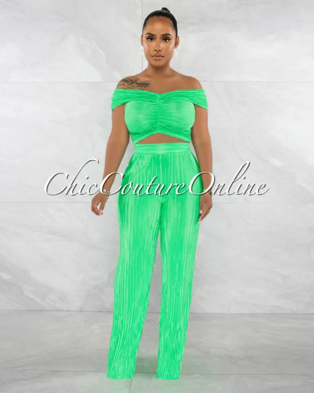 *Pria Green Ribbed Crop Top & Wide Pants Set sold by Chic Couture