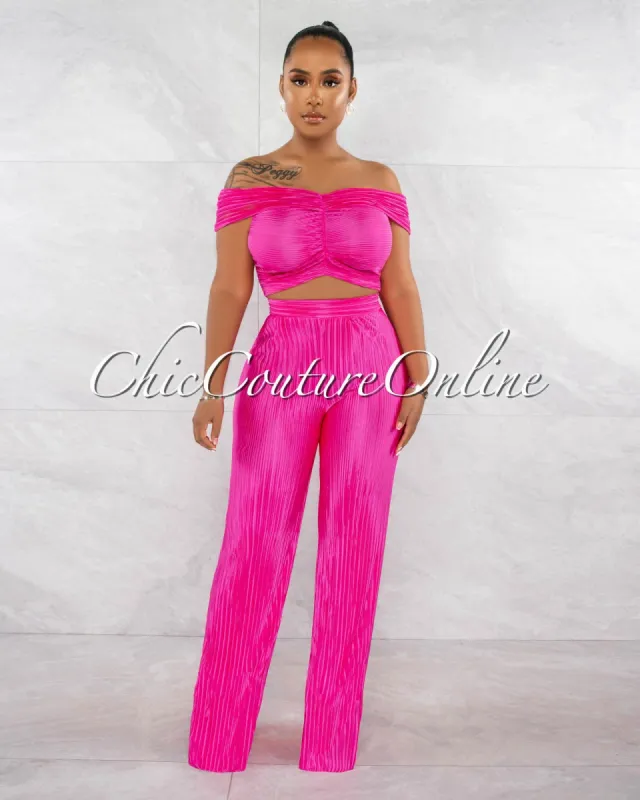*Pria Fuchsia Ribbed Crop Top & Wide Pants Set sold by chic
