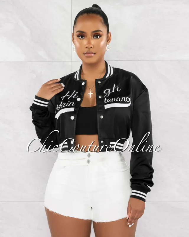 *Kamil Black White Graphic Track Crop Jacket sold by Chic Couture