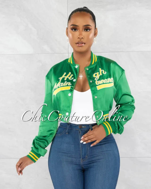 Kamil Green Yellow Graphic Track Crop Jacket sold by Chic Couture