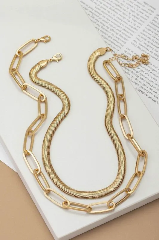 Sakara Gold Herringbone & Chunky Link Necklace sold by Chic Couture