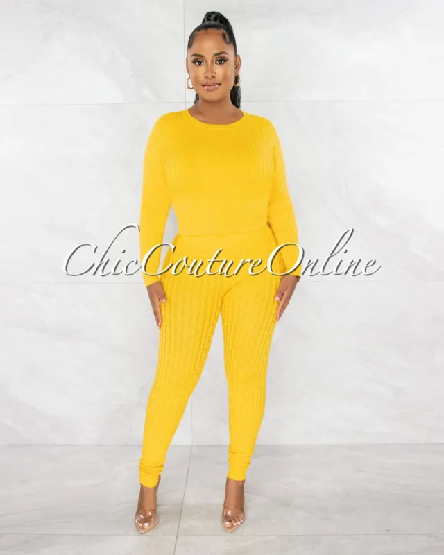 *Palba Yellow Cable Knit Sweater Leggings Set sold by chic
