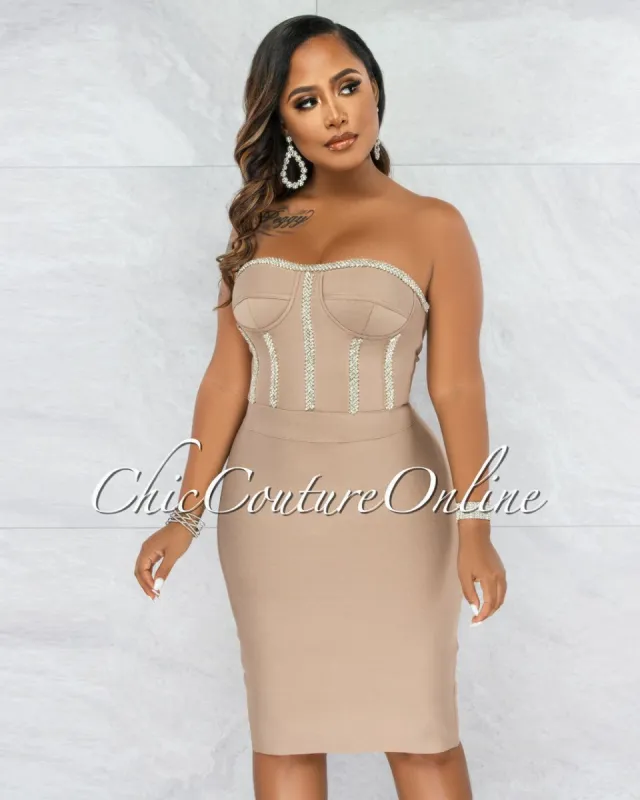 *Miette Nude Rhinestones Rhinestones Bandage Dress sold by Chic Couture