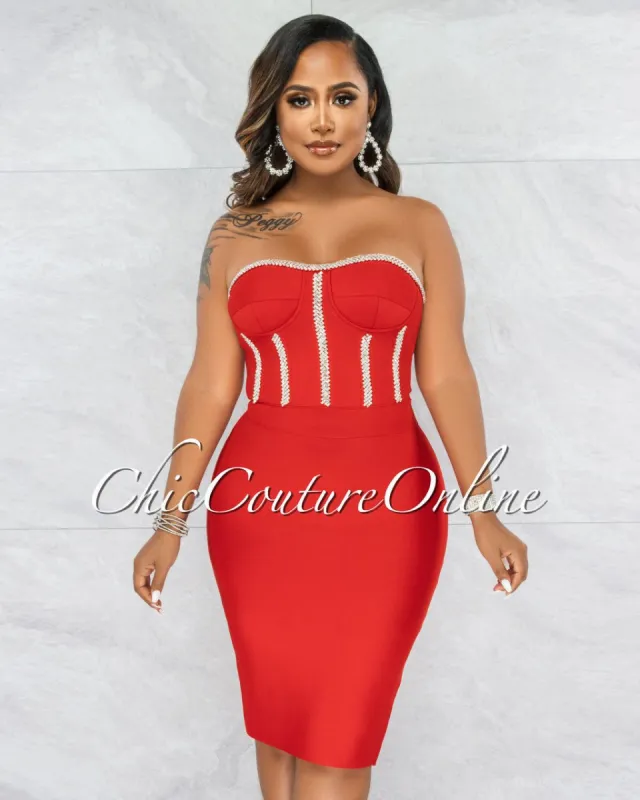 *Miette Red Rhinestones Rhinestones Bandage Dress sold by Chic Couture