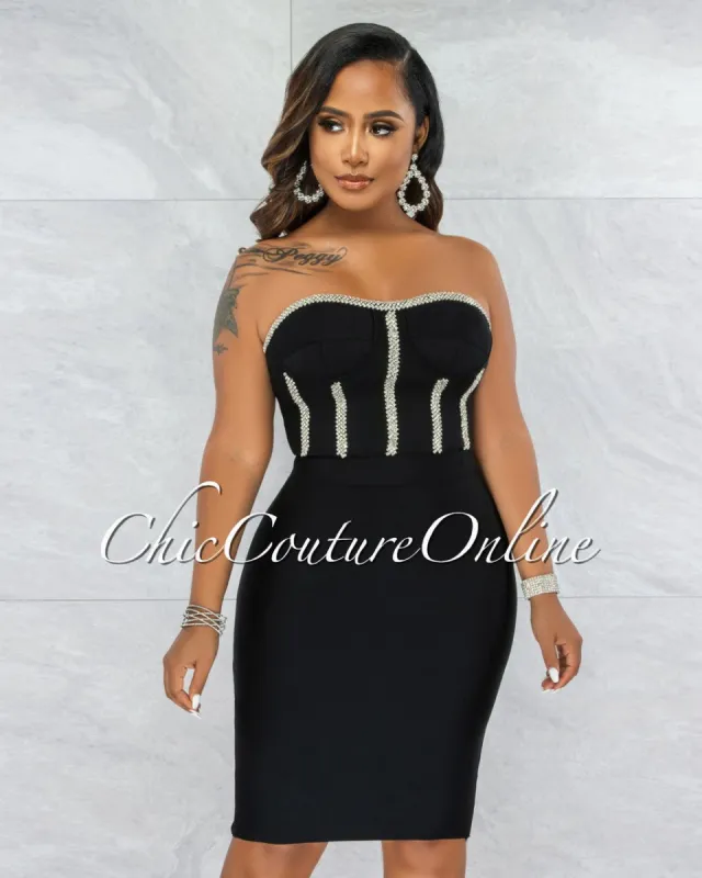 *Miette Black Rhinestones Rhinestones Bandage Dress sold by Chic Couture