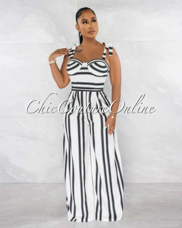 *Burrell Off-White Black Stripes Crop Top & Wide Pants Set sold by Chic Couture