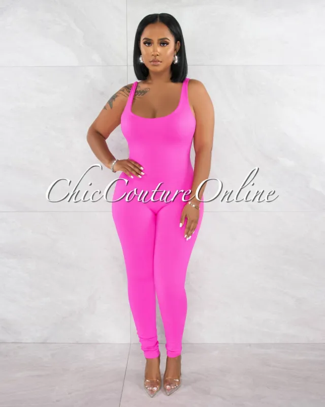 Deval Neon Pink Double Lined Low Back Jumpsuit sold by chic