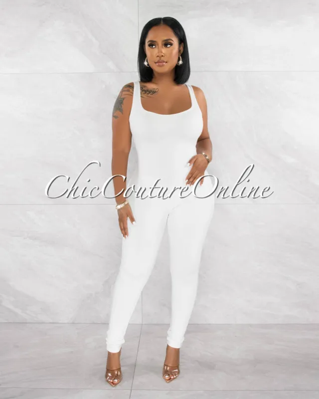 Deval Off-White Double Lined Low Back Jumpsuit sold by chic