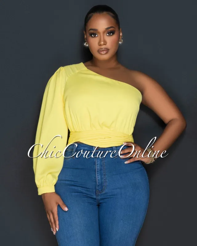 Madeline Yellow Single Shoulder Crop Top sold by Chic Couture