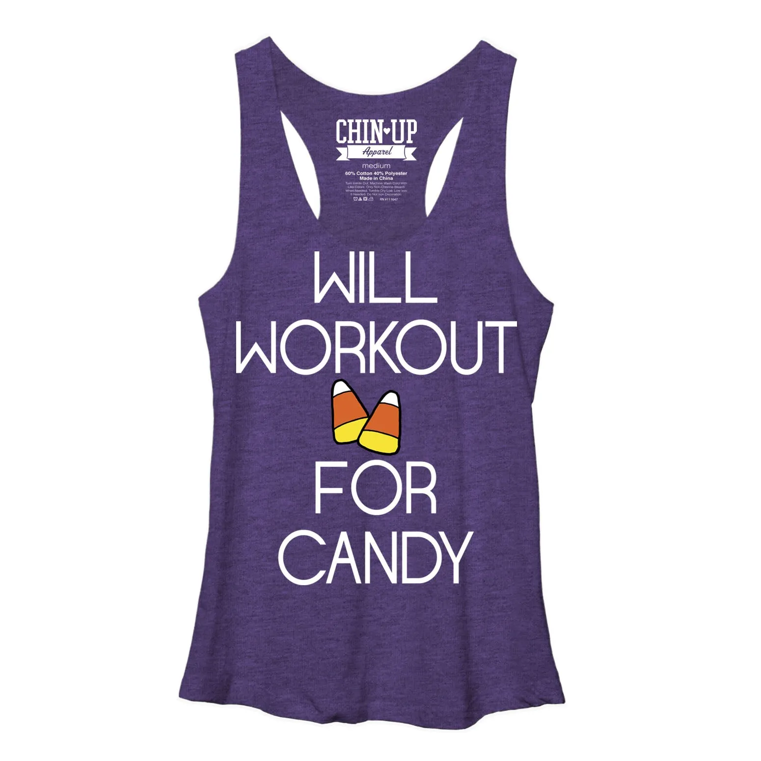 Women's CHIN UP Will Workout for Candy Racerback Tank Top sold by Chin Up Apparel