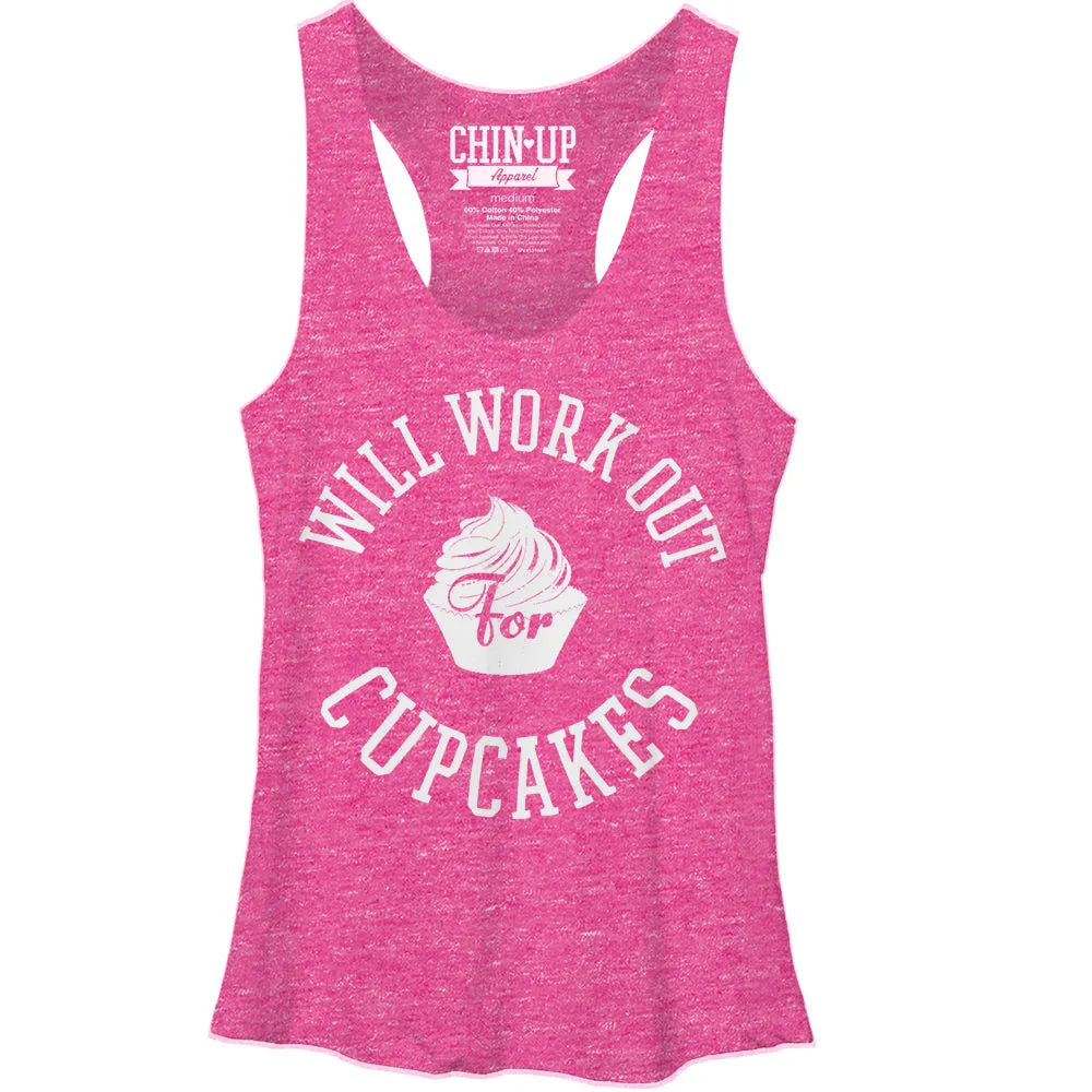Women's CHIN UP Work Out for Cupcakes Racerback Tank Top sold by Chin Up Apparel