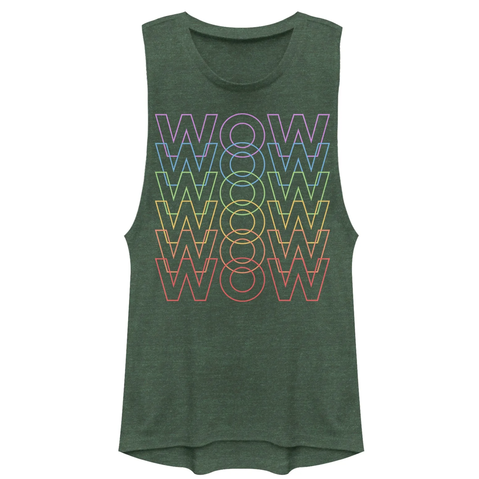 Junior's CHIN UP Wow Rainbow Text Festival Muscle Tee sold by Chin Up Apparel