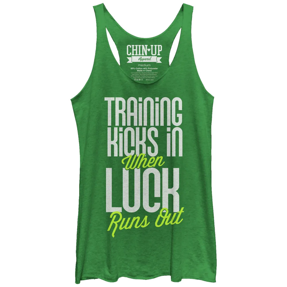 Women's CHIN UP Training Kicks in When Luck Runs Out Racerback Tank Top sold by Chin Up Apparel
