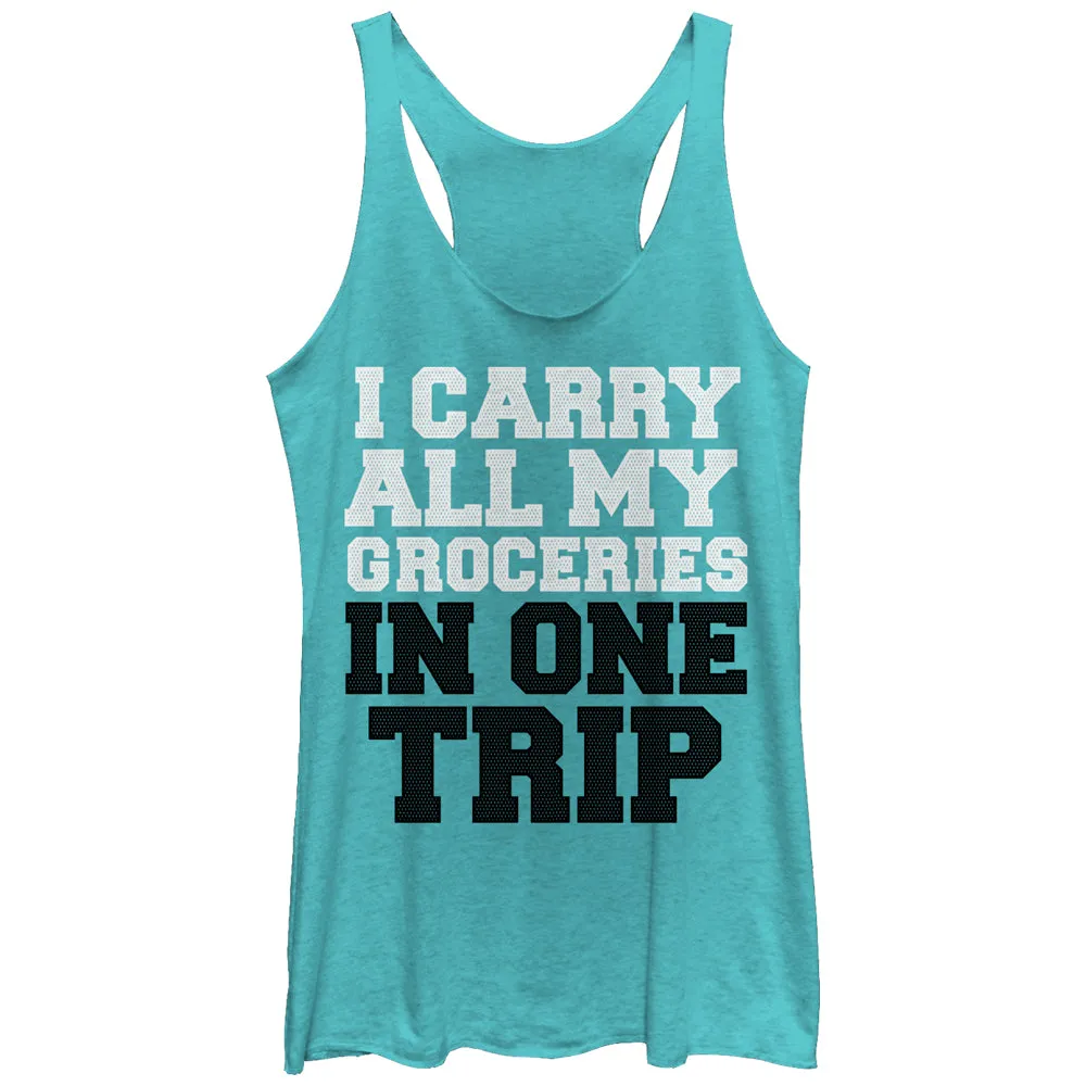 Women's CHIN UP I Carry All My Groceries in One Trip Racerback Tank Top sold by Chin Up Apparel