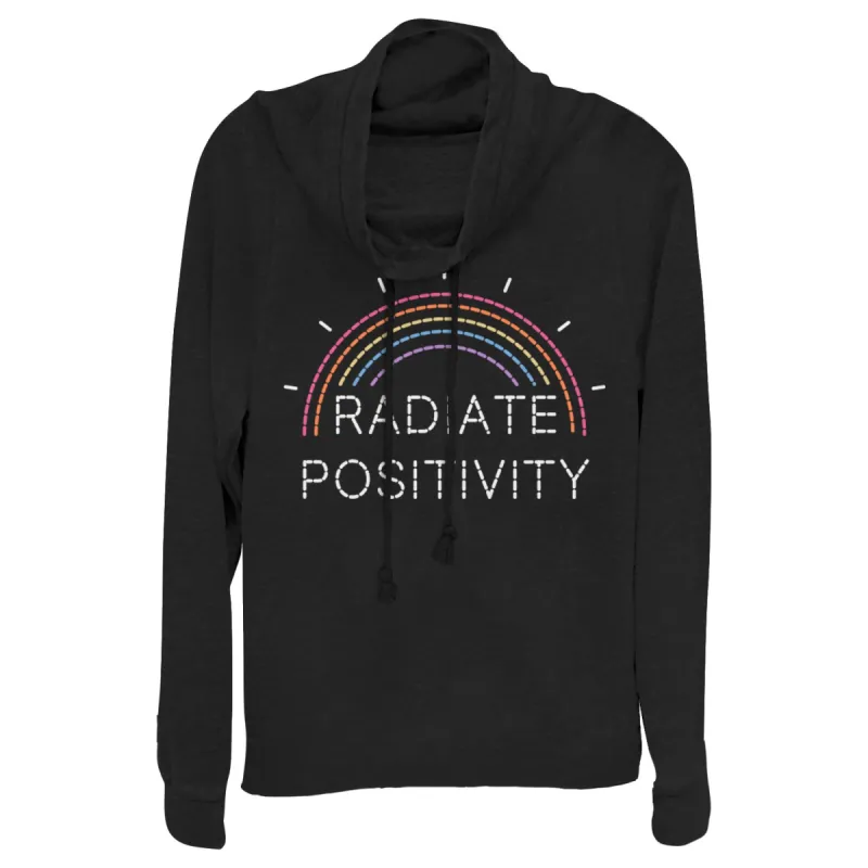 Junior's CHIN UP Radiate Positivity Rainbow Cowl Neck Sweatshirt sold by Chin Up Apparel