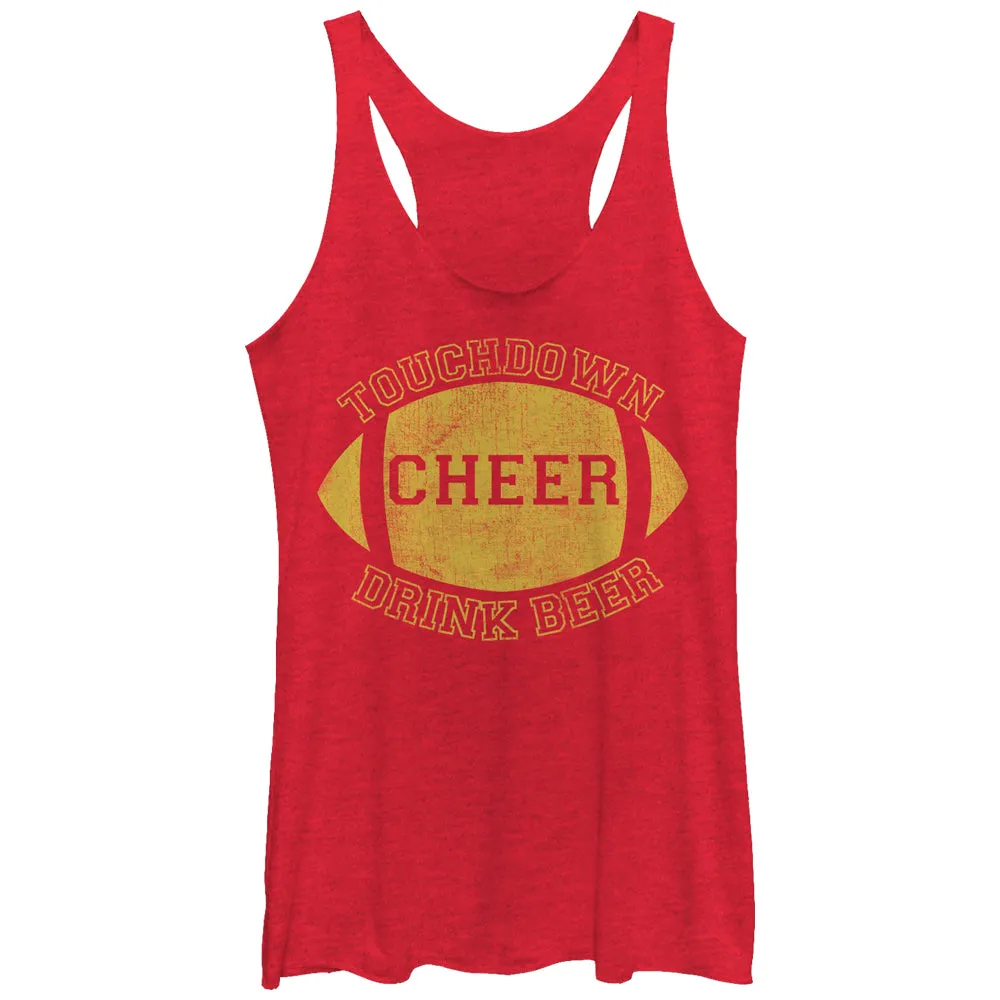 Women's CHIN UP Football Touchdown Cheer Drink Beer Racerback Tank Top sold by Chin Up Apparel