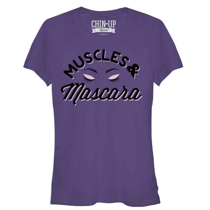 Junior's CHIN UP Muscles and Mascara Eyelashes T-Shirt sold by Chin Up Apparel
