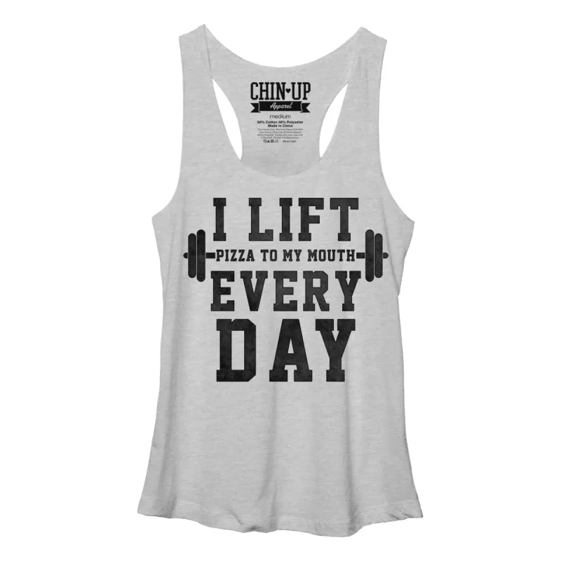 Women's CHIN UP I Lift Pizza to my Mouth Racerback Tank Top sold by Chin Up Apparel