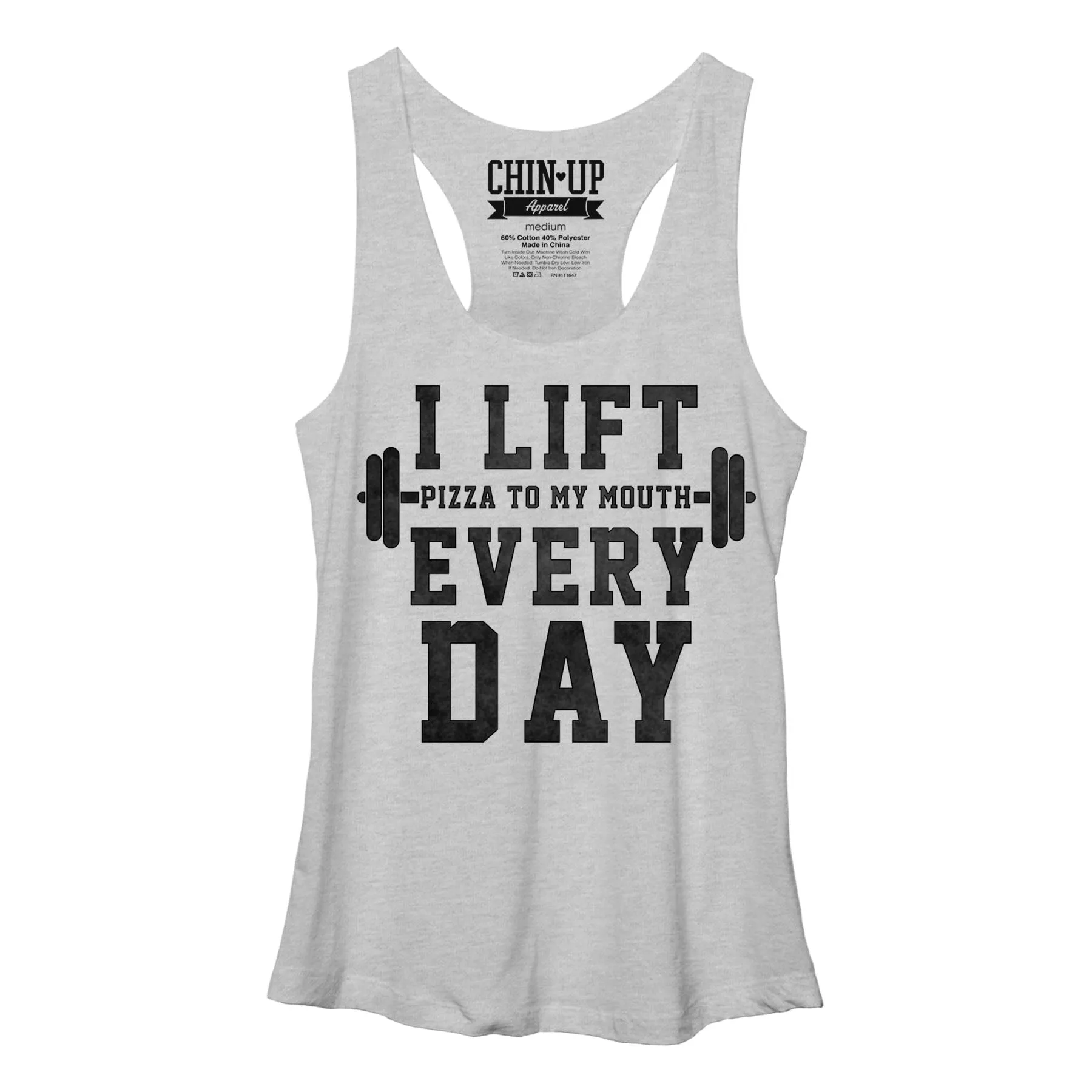 Women's CHIN UP I Lift Pizza to my Mouth Racerback Tank Top sold by Chin Up Apparel