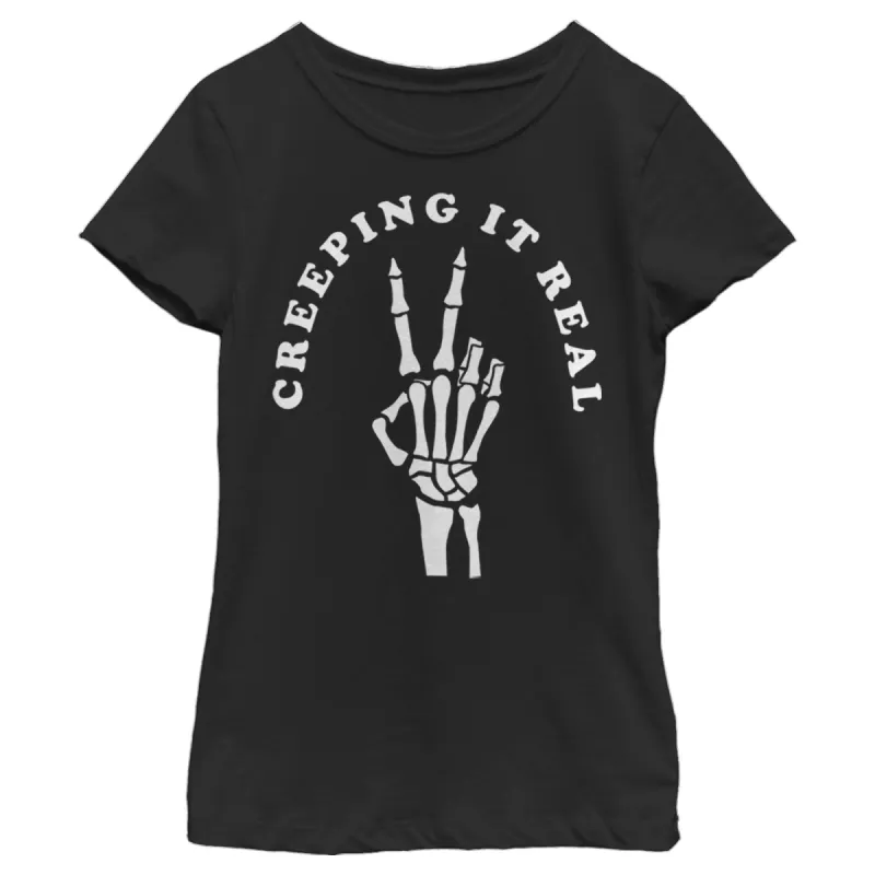 Girl's CHIN UP Halloween Creepin' Real Skeleton T-Shirt sold by Chin Up Apparel