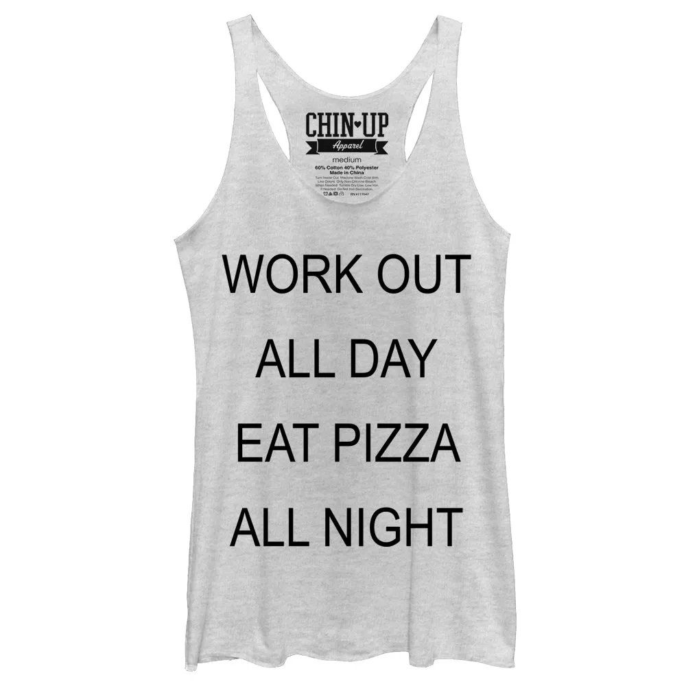 Women's CHIN UP Eat Pizza All Night Racerback Tank Top sold by Chin Up Apparel